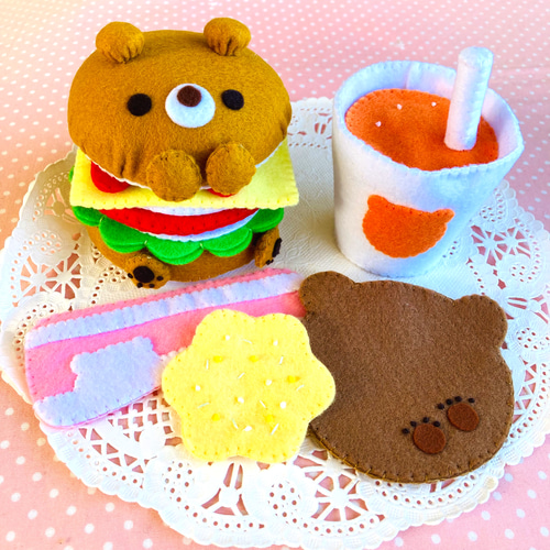 くまさんバーガーセット】フェルトおままごと バーガー フェルト