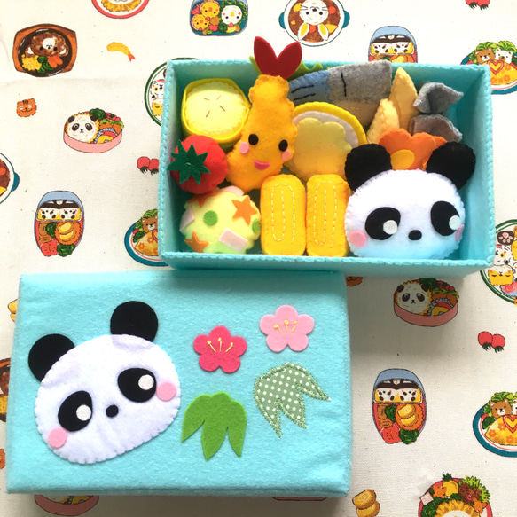 フェルトおままごと★パンダおにぎり弁当　和食　Japanese Bento　食育や 日本のお土産　おもちゃ 2枚目の画像