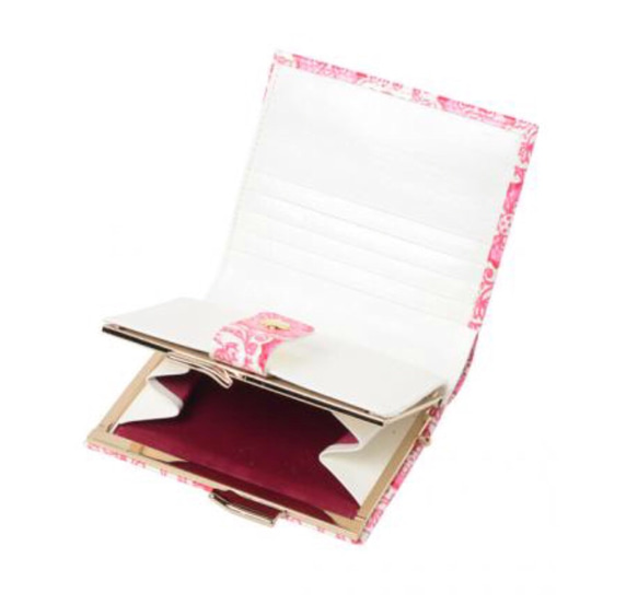 蓮唐草白なめし革二つ折り財布/ピンク 2枚目の画像