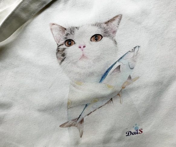 貓背魚 大手提環保布袋 第2張的照片