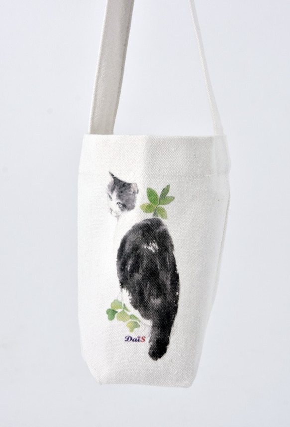 黑白貓 手提飲料袋 第1張的照片