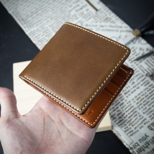 ダークグリーンとブラウンの手縫いウォレット】イタリアントップ野菜