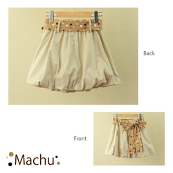 【Machu】咖啡色點點綁帶 淺卡其色純棉泡泡裙_麻雀 第2張的照片