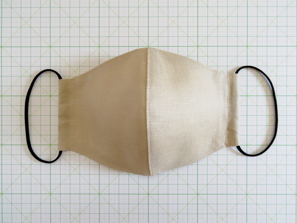 フレンチリネンとダブルガーゼの立体布マスク フィルターポケット仕様 アースカラー  ベージュ 10枚目の画像