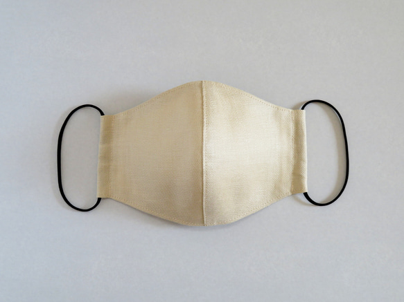 フレンチリネンとダブルガーゼの立体布マスク フィルターポケット仕様 アースカラー  ベージュ 2枚目の画像