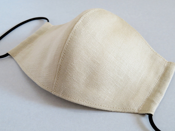 フレンチリネンとダブルガーゼの立体布マスク フィルターポケット仕様 アースカラー  ベージュ 4枚目の画像