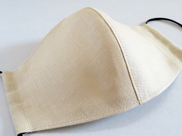 フレンチリネンとダブルガーゼの立体布マスク フィルターポケット仕様 アースカラー  ベージュ 7枚目の画像