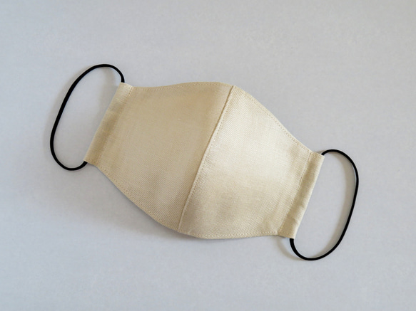 フレンチリネンとダブルガーゼの立体布マスク フィルターポケット仕様 アースカラー  ベージュ 8枚目の画像