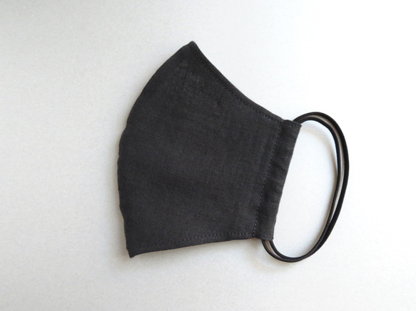 薄手の黒リネン×ピンクガーゼの夏マスク！柔らか立体布マスク フィルターポケット仕様 5枚目の画像
