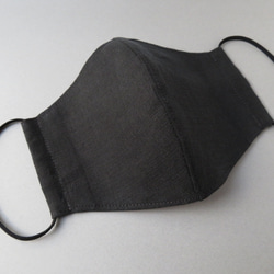 薄手の黒リネン×ピンクガーゼの夏マスク！柔らか立体布マスク フィルターポケット仕様 6枚目の画像