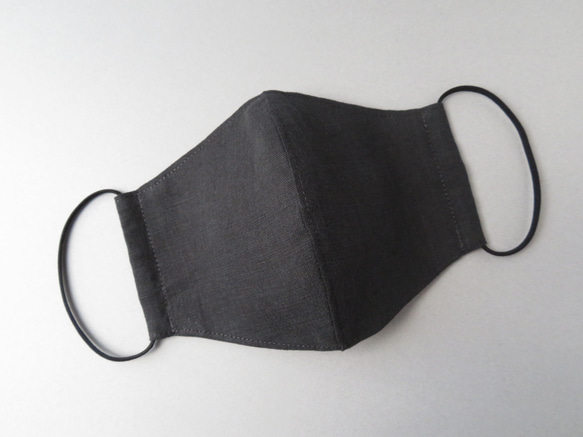薄手の黒リネン×ピンクガーゼの夏マスク！柔らか立体布マスク フィルターポケット仕様 8枚目の画像