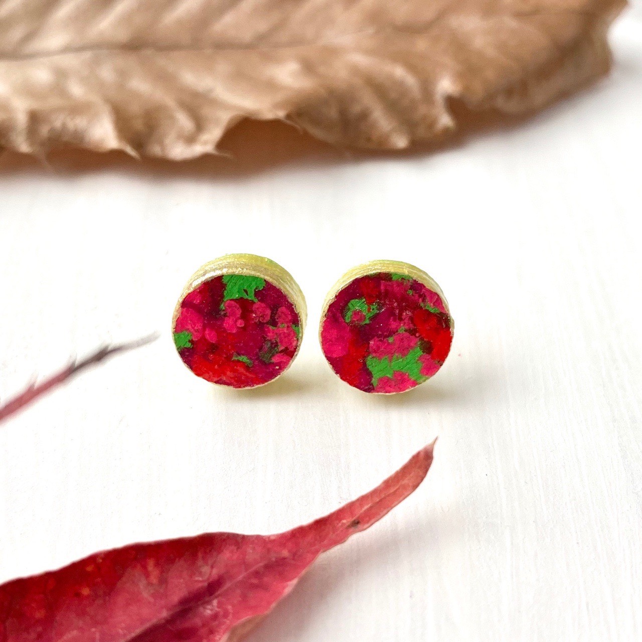 ペイント×ウッドピアス　パールレモン　イエロー　ピアス　かわいい　オシャレ　カラフル