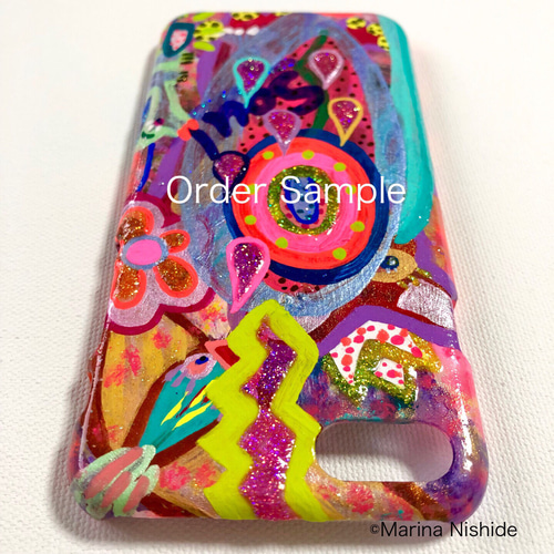 iPhoneカバー レジンアート ハンドメイド作品 オーダー可能 オーダー UVレジン iPhone／Android 6.3インチ以上機種スマホケース