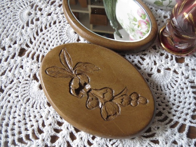 楕円形　ミラー　木彫り