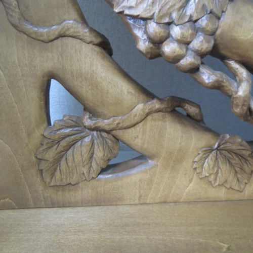 木彫りの卓上置き鏡☆葡萄デザイン☆ 材質榀の木 ｻｲｽﾞ約台650x240x25mm