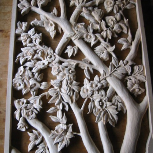 木彫りの室内親子ドア☆椿のデザイン☆材質榀の木 その他家具 yk 通販