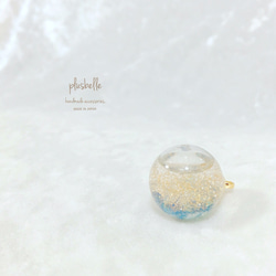 【チタン】ガラスドーム＆コットンパールピアスblue 2枚目の画像