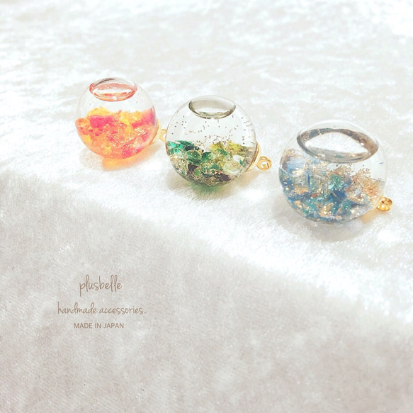 【チタン】ガラスドーム＆コットンパールピアスblue 5枚目の画像