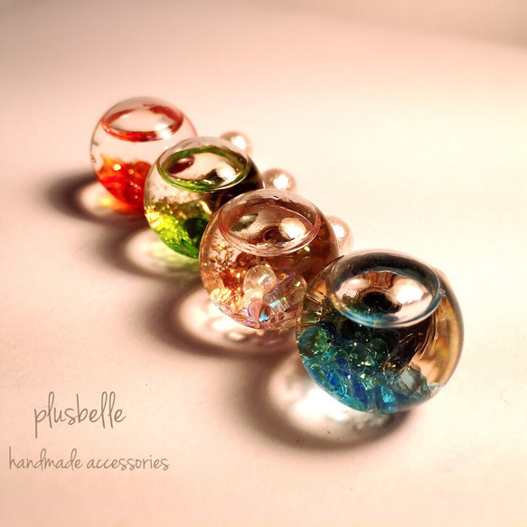 【鈦金屬】玻璃圓球&棉花珍珠 耳環彩虹色 第4張的照片