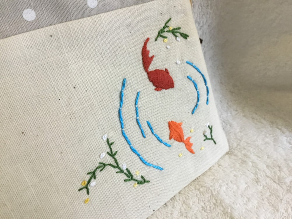 金魚刺繍の巾着 2枚目の画像