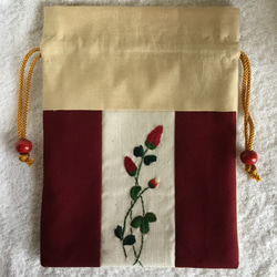花刺繍の巾着～ストロベリーキャンドル～ 3枚目の画像
