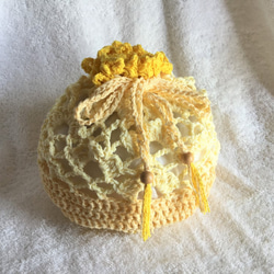 レース編み巾着～レモン～ 1枚目の画像