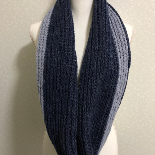 手編みスヌード（紺グレー）ネックウォーマー ハンドメイド スヌード