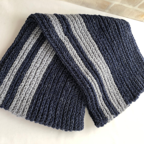 手編みスヌード（紺グレー）ネックウォーマー ハンドメイド スヌード