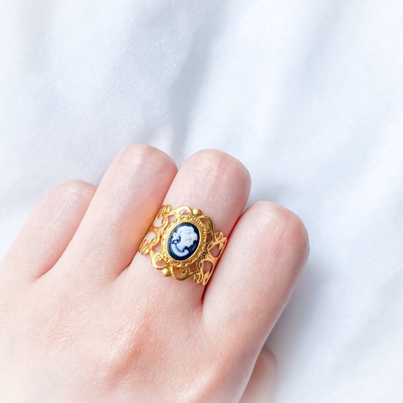 Vintage rétro cameo gold lace ring 1枚目の画像