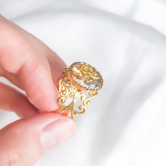 Vintage rétro gold rose lace ring 4枚目の画像