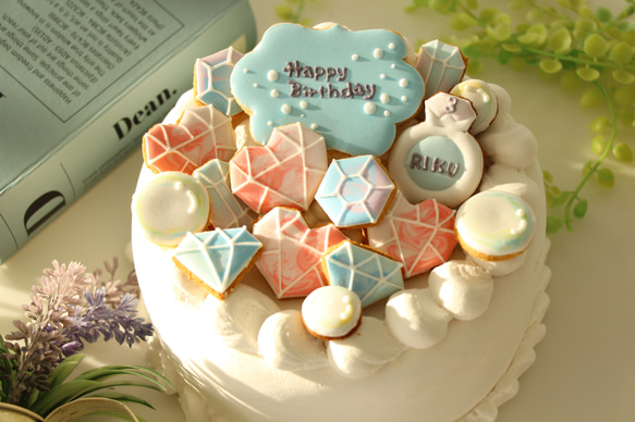 名入れ☆彡お誕生日宝石たっぷりアイシングクッキー(バースデーケーキ飾りキラキラジュエリー) 8枚目の画像