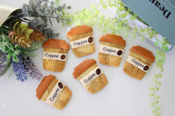 ５個セットのカフェ風アイシングクッキー（カフェオレ・コーヒー・プチギフト・文字入可） 2枚目の画像