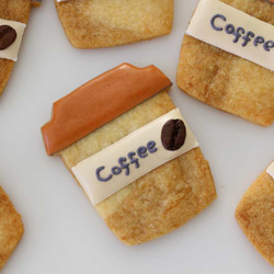 ５個セットのカフェ風アイシングクッキー（カフェオレ・コーヒー・プチギフト・文字入可） 1枚目の画像