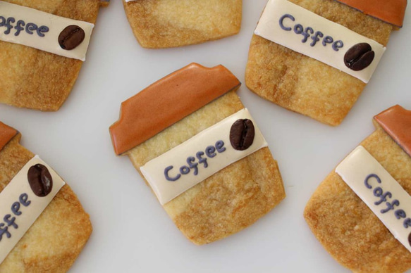 ５個セットのカフェ風アイシングクッキー（カフェオレ・コーヒー・プチギフト・文字入可） 1枚目の画像