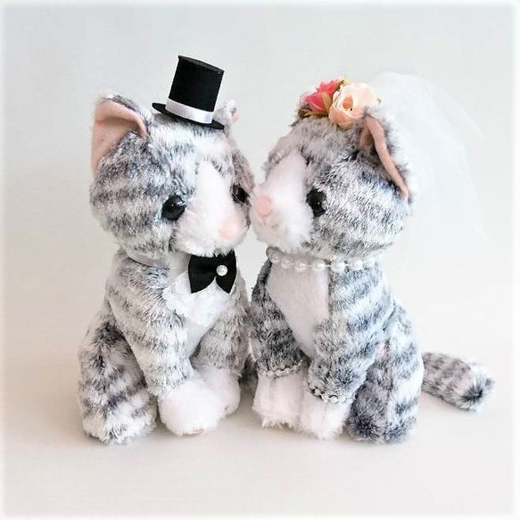 ウェルカムドール　ウェディングドール　結婚式　ぬいぐるみ　ねこ　ペア　サバトラ　高砂　受付　ドリンクスペース 2枚目の画像