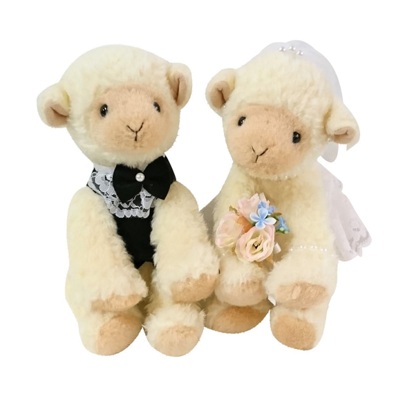 羊ぬいぐるみ　ヒツジ人形　結婚式ぬいぐるみ・ひつじのミルキーペア　結婚祝い　ギフト　ウェルカムスペース 1枚目の画像