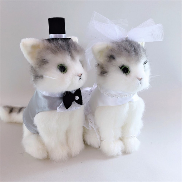 【日本製リアルシリーズ】ねこ 猫 トラグレーペア トラ ネコ ウェルカムドール 結婚式 ぬいぐるみ 受付 2枚目の画像