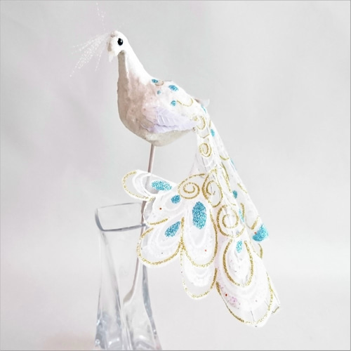 クジャク グラスオーナメント 孔雀くじゃくクリスマスおしゃれ飾りガラス ベトナム砂金 クジャク 孔雀 イヤリング4271 ガラス製 孔雀の装飾品