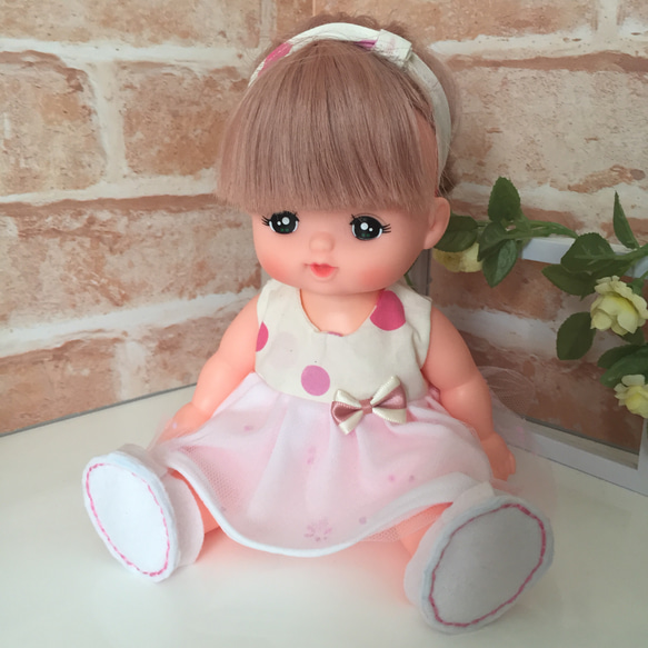 人形 服3点セット【ホワイト＆ピンク】 1枚目の画像
