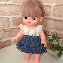 人形 服【ホワイト＆ブルー】 2枚目の画像