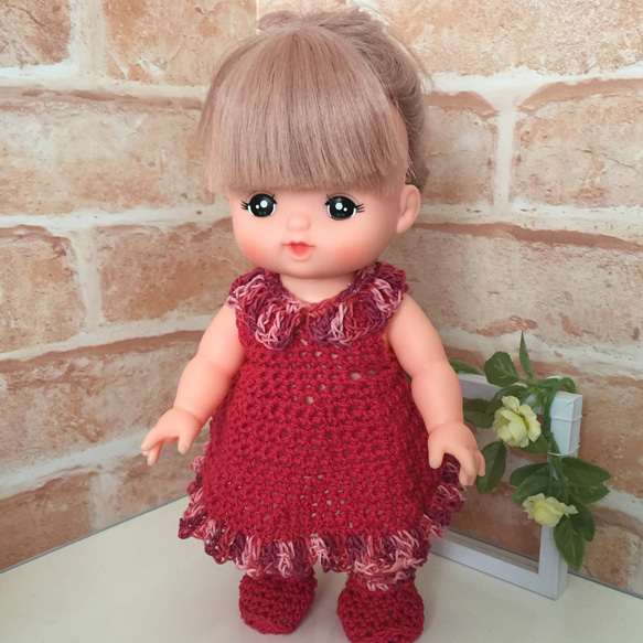 人形 服2点セット【レッド＆ピンク】 2枚目の画像