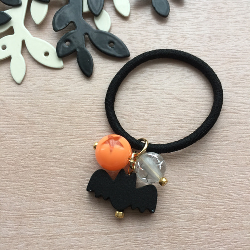 【限定各一点】No1459 ハンドメイドヘアゴム　コウモリ　ハロウィンのヘアゴム ハロウィン ヘアゴム コウモリリボン風 - TOMATO-PEACH'S