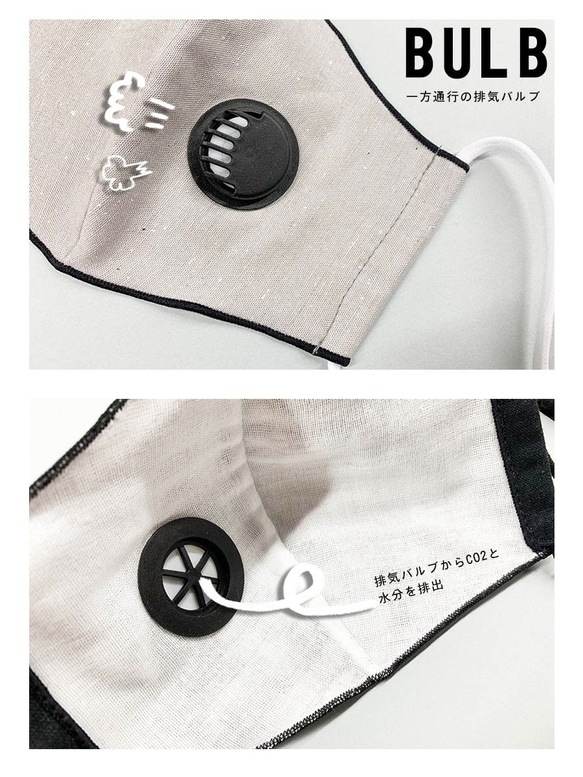 夏マスク☀︎エアーバルブ付き排気する布マスク★涼しげモノトーンMIX　スポーツマスク 薄型スッキリ3色 2枚目の画像
