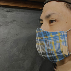 復古休閒法蘭絨格紋和W紗布三維布口罩時尚皮革標籤日本製造男士還可以 第4張的照片