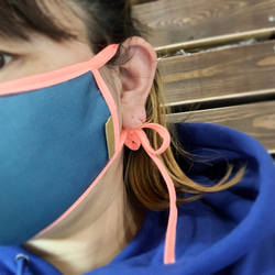 配管★少女的粉紅色半亞麻和W紗布三維布口罩秋季口罩時尚的皮革標籤日本製造 第5張的照片
