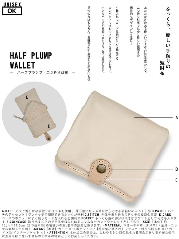 ▲H-PLUMP シンプルイズベスト・ヌメ色「ハーフプランプ 財布」独立型小銭入れ（HPW-WWWW-WWW-W） 4枚目の画像