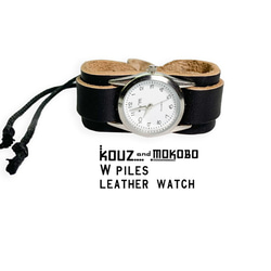 ▲ 帶有 WPILES 設計的單調黑色“W Piles 手錶”易讀錶盤（WPW-KKK-KII） 第2張的照片