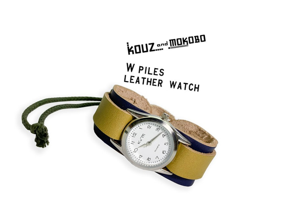 ▲WPILES メンズライクなネイビーとカーキのバイカラー「Wパイルズ 腕時計」タラリン♪コード（WPW-NON-OⅡ） 2枚目の画像