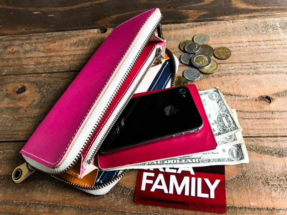 【送料無料】色を楽しむ使えるお財布！「ラウンドジップ 長財布」スマホもＯＫ！受注生産（RZW-PNWW-RCY-W)Ⅲ