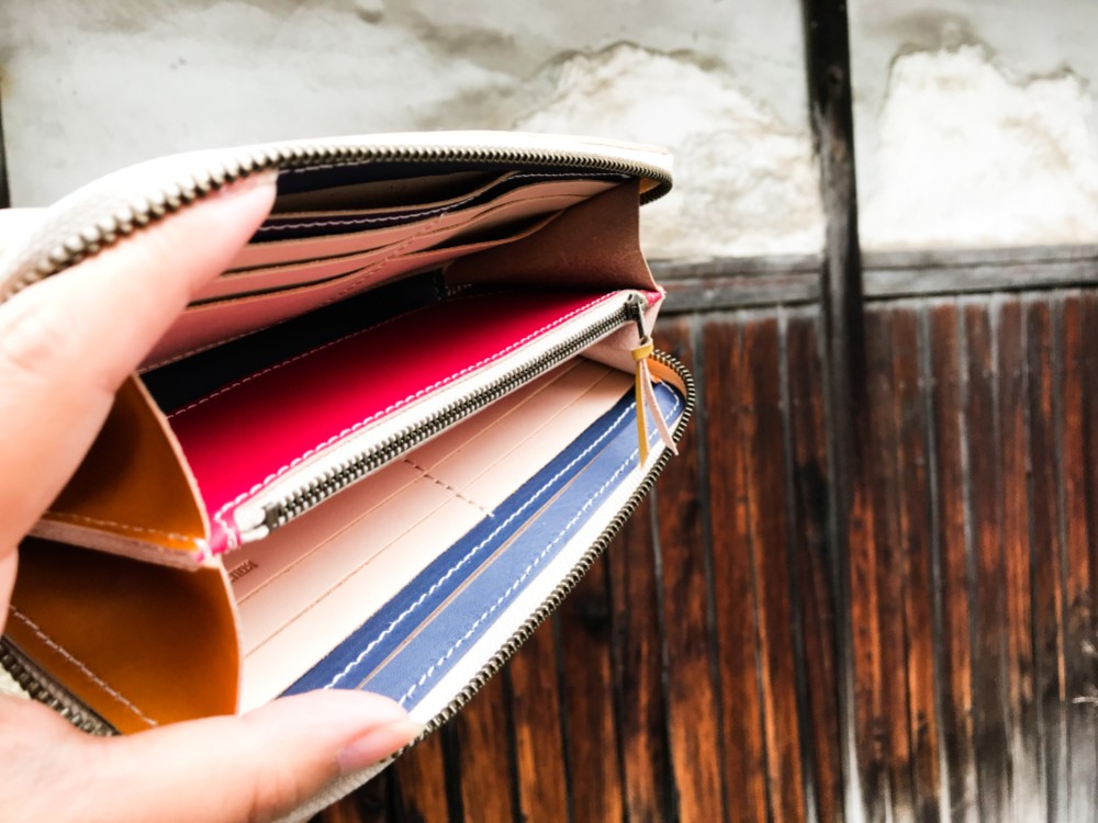 【送料無料】色を楽しむ使えるお財布！「ラウンドジップ 長財布」スマホもＯＫ！受注生産（RZW-PNWW-RCY-W)Ⅱ